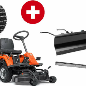 Tondeuse frontale Husqvarna R 112C avec plateau de coupe Combi 85 - pack hiver avec lame à neige, bande de caoutchouc et chaînes à neige - modèle 2025-Neuf
